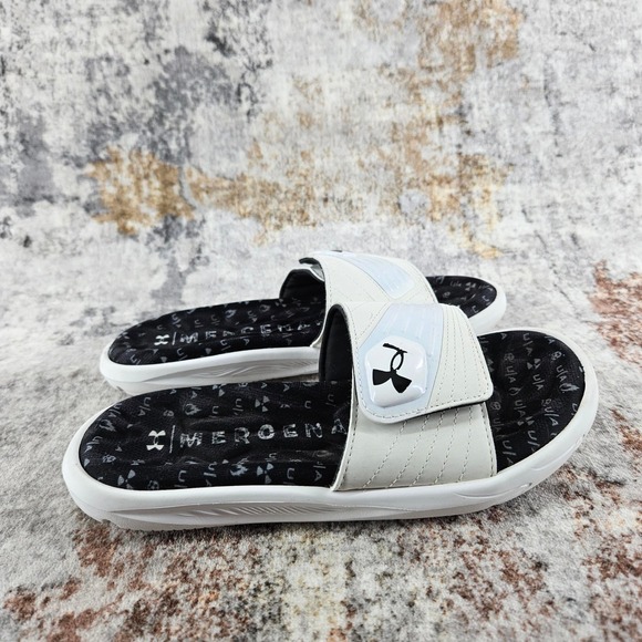 Under Armour Mercenary Ignite Slides Sandals Youth 5 White Black 3022712 Beach - Picture 4 of 12